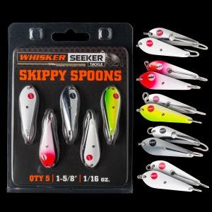 Whisker Seeker Tackle | Skippy Spoons | Chartreuse Chrome Red White Multi | Lures| Hook | Baitfish | 