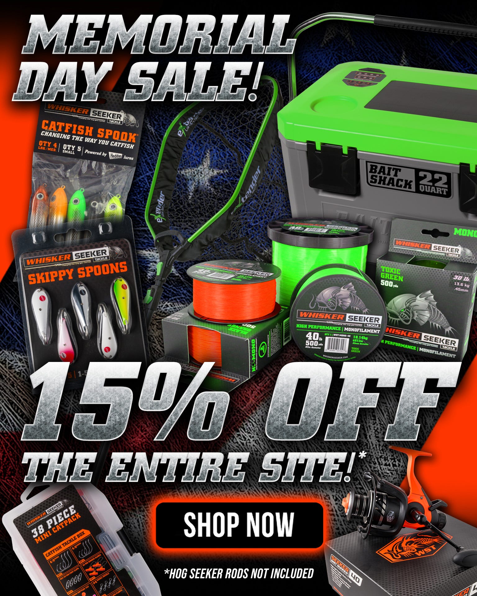 Whisker Seeker Tackle | Memorial Day Sale | Catfish | Rods | Reels | Hooks | Bait